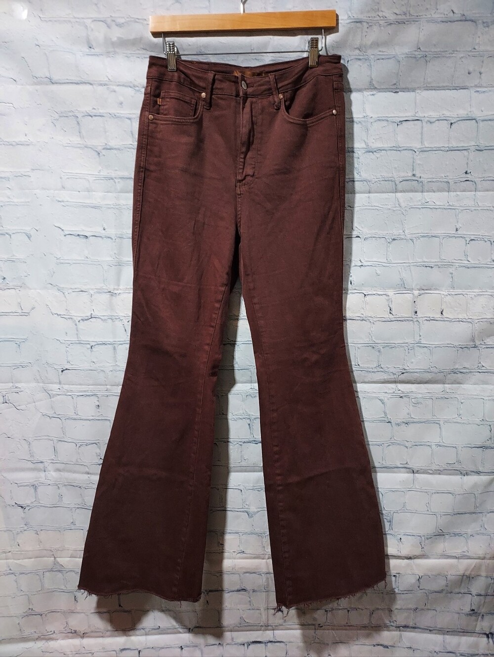 Judy Blue Garment Dyed 11/30 Wide Leg Flare Jeans High Waisted Brown Burgundy